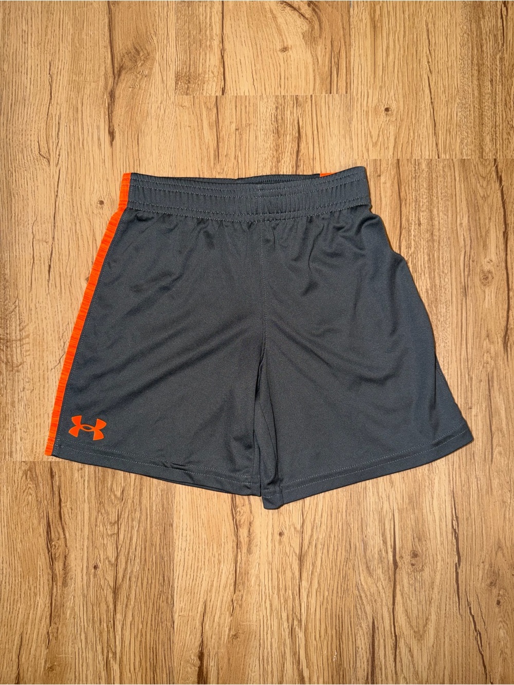 Under Armour Gray Athletic Shorts with Orange Trim - Kids